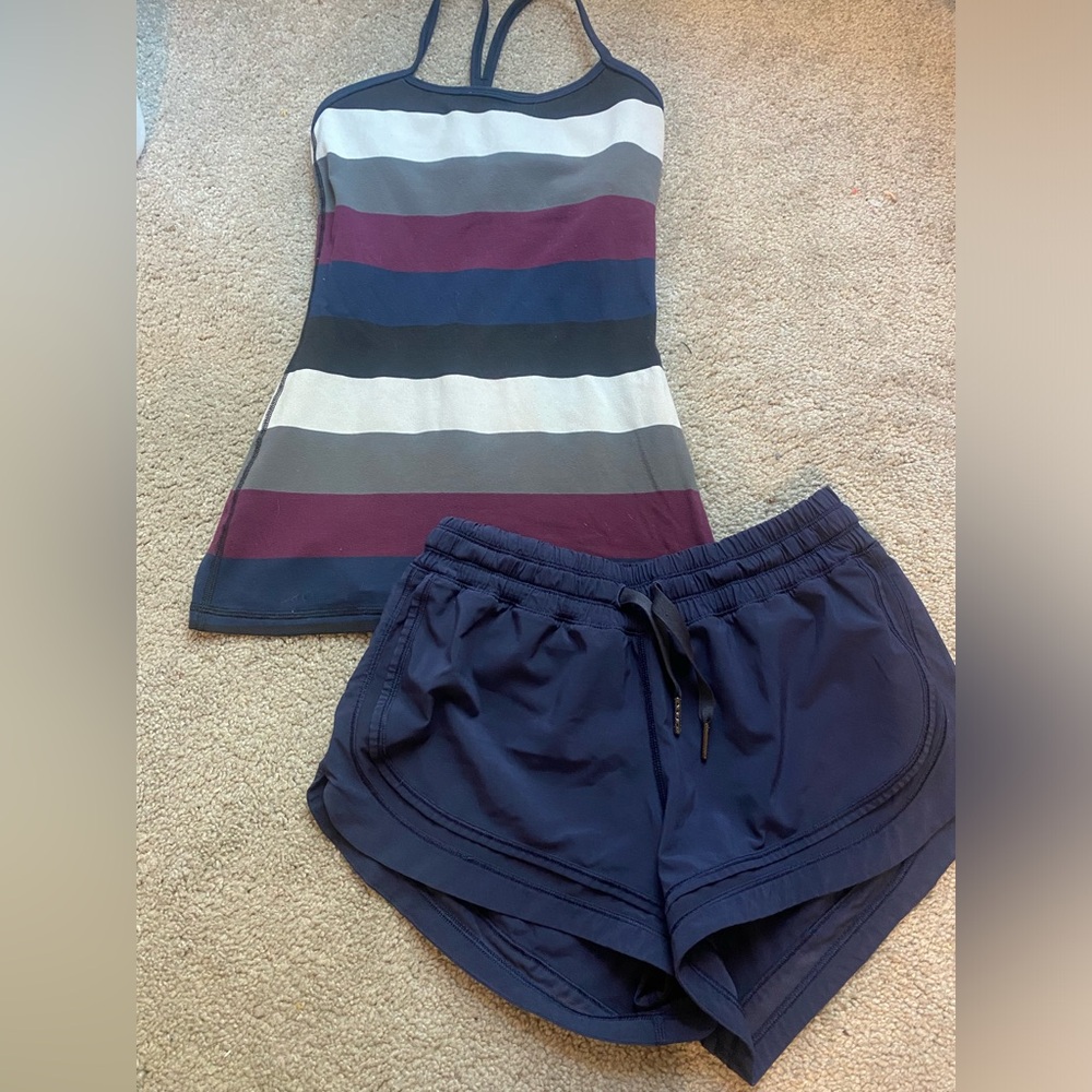 Lululemon outfit - tank and Navy shorts